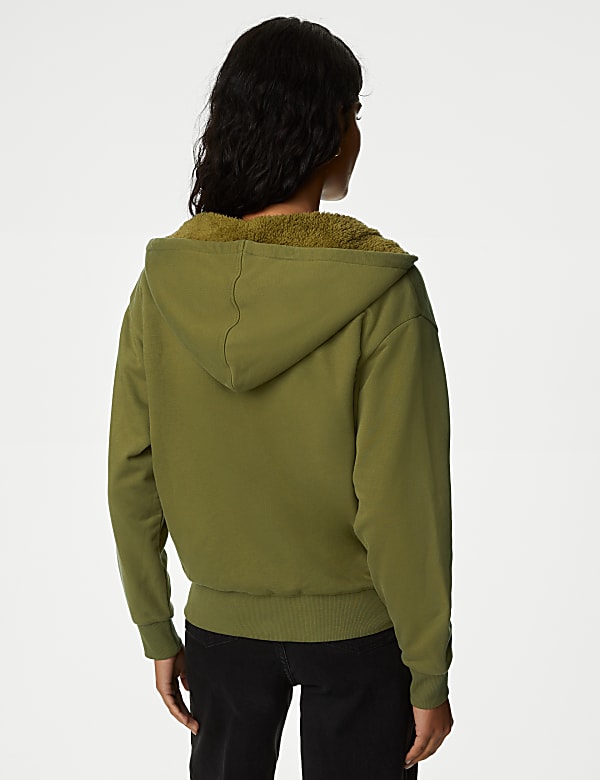 Cotton Rich Borg Lined Zip Up Hoodie