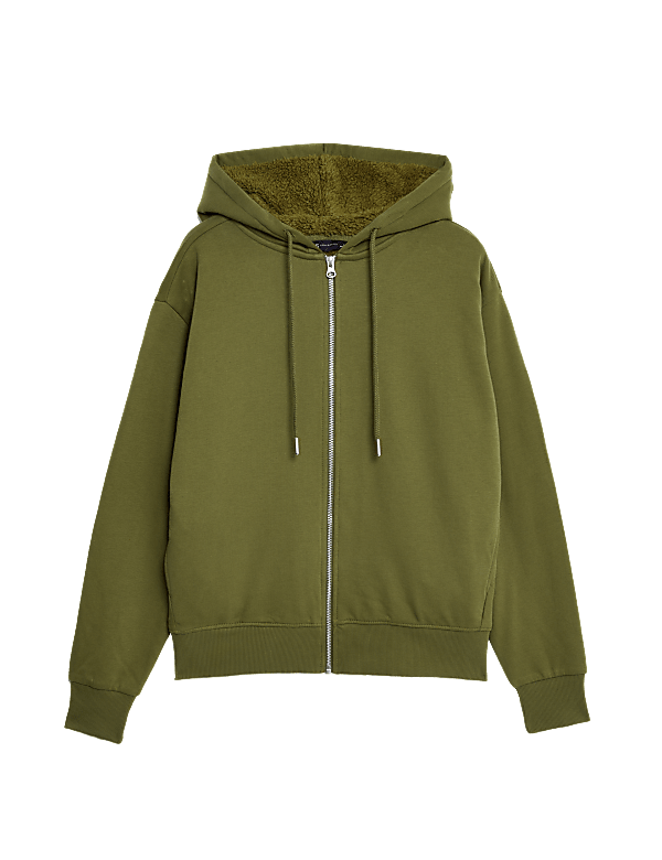 Cotton Rich Borg Lined Zip Up Hoodie