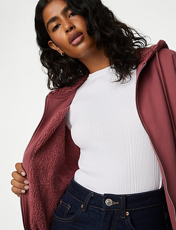Cotton Rich Borg Lined Zip Up Hoodie