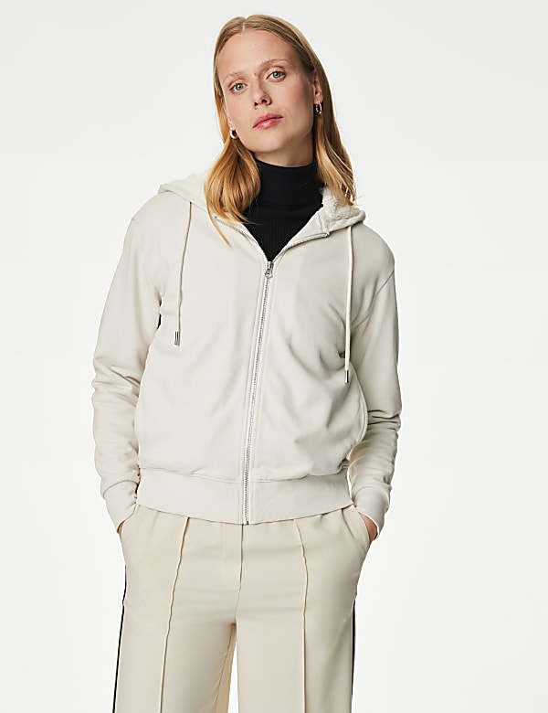 Cotton Rich Borg Lined Zip Up Hoodie