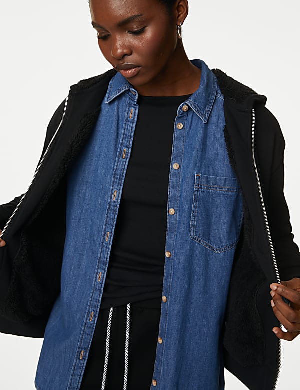 Buy Cotton Rich Borg Lined Zip Up Hoodie at Marks Spencer