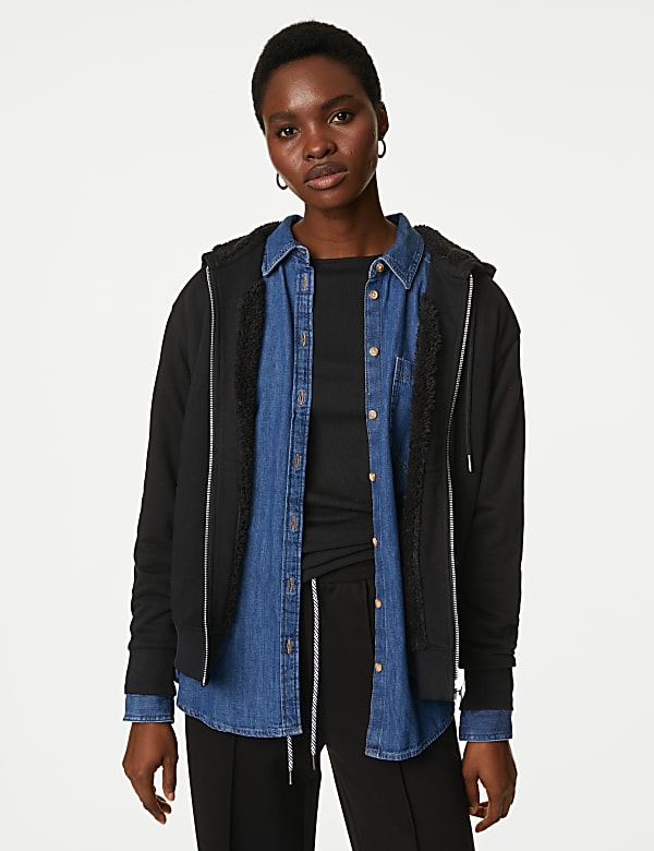 Cotton Rich Borg Lined Zip Up Hoodie