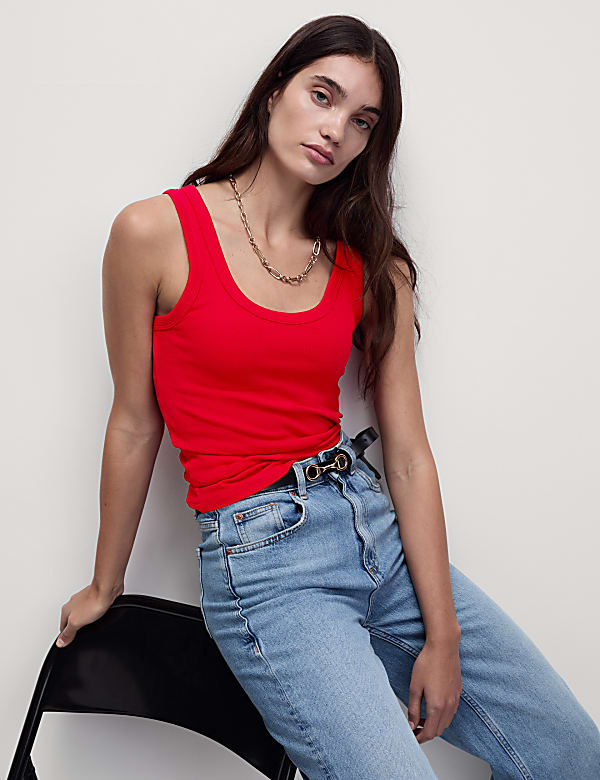 Cotton Rich Ribbed Slim Fit Vest Top - IT