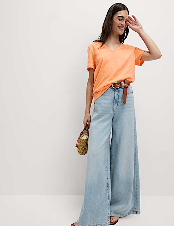 T-shirt 100 % coton à col en V - LU