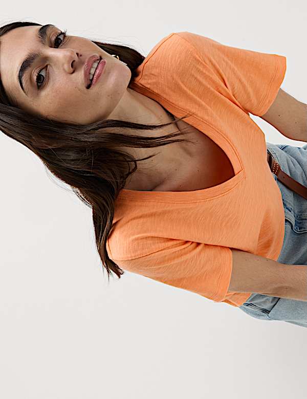 T-shirt 100 % coton à col en V - LU