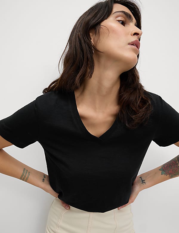 Pure Cotton V-Neck T-Shirt - LV