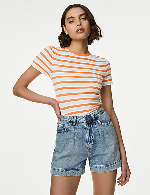 Camiseta 100% algod&oacute;n ajustada de rayas - US