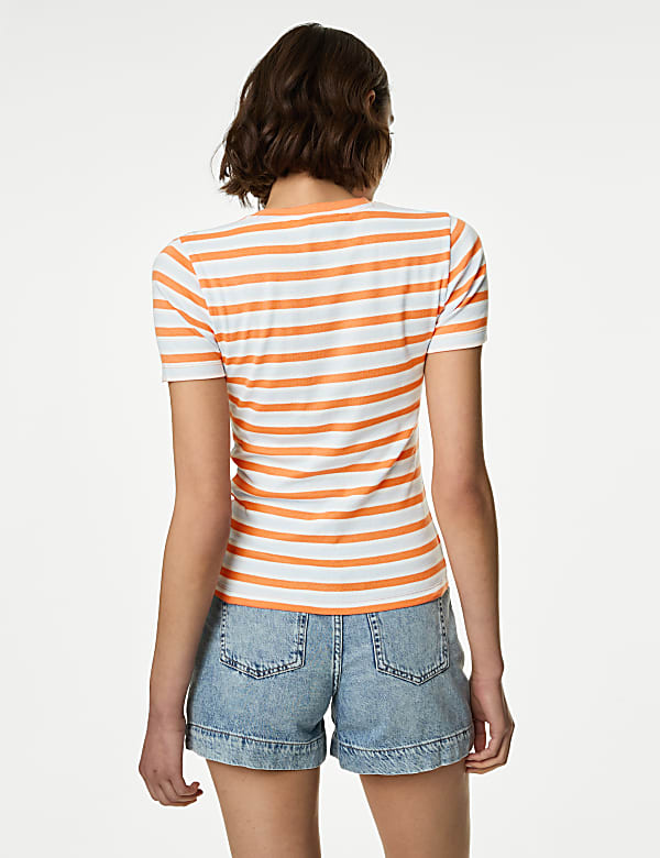 Camiseta 100% algod&oacute;n ajustada de rayas - US