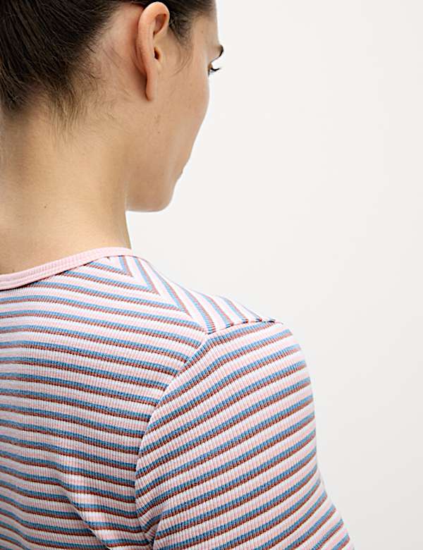 Cotton Rich Striped Ribbed T-Shirt - NO
