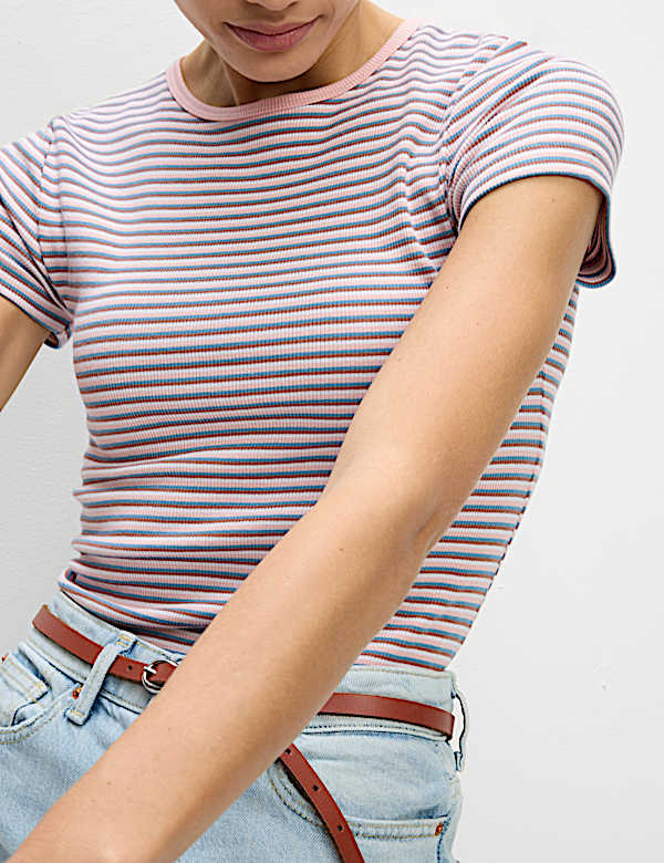 Cotton Rich Striped Ribbed T-Shirt - NO