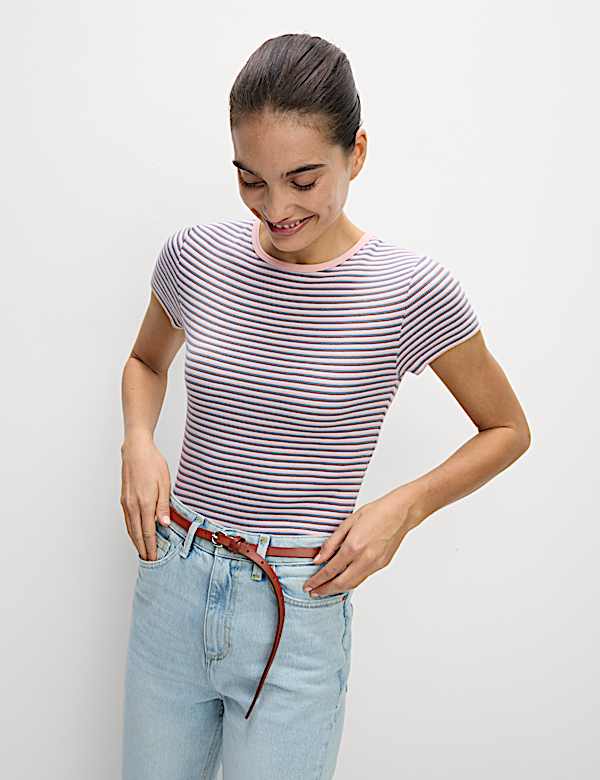 Cotton Rich Striped Ribbed T-Shirt - NO