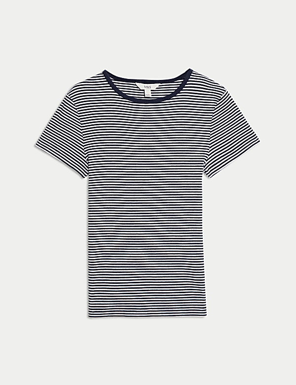 Ριγέ ριμπ T-shirt με υψηλή περιεκτικότητα σε βαμβάκι - GR