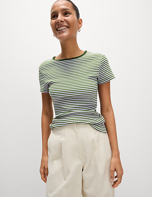 Cotton Rich Striped Ribbed T-Shirt - US