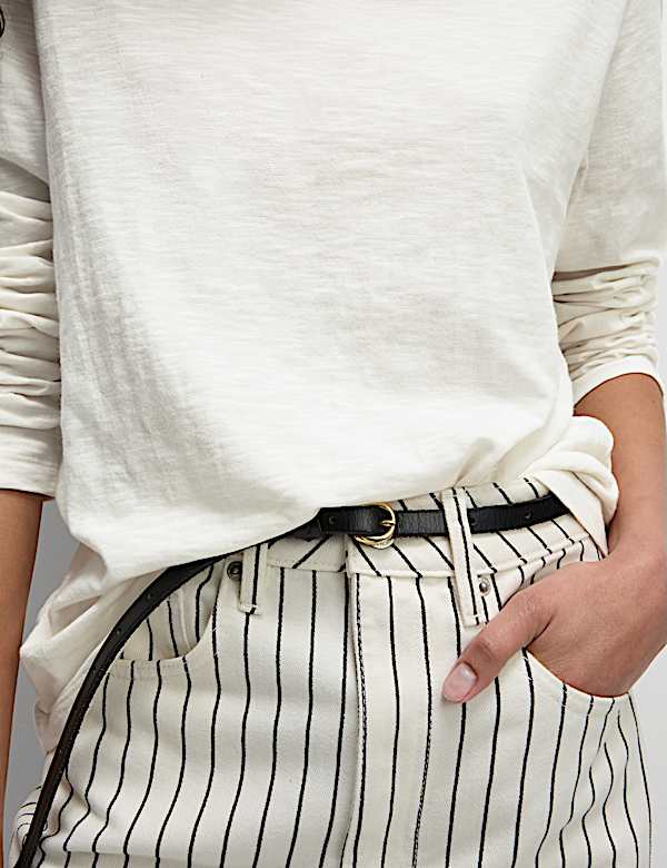 חולצת טי עם צווארון עגול מכותנה טהורה - IL