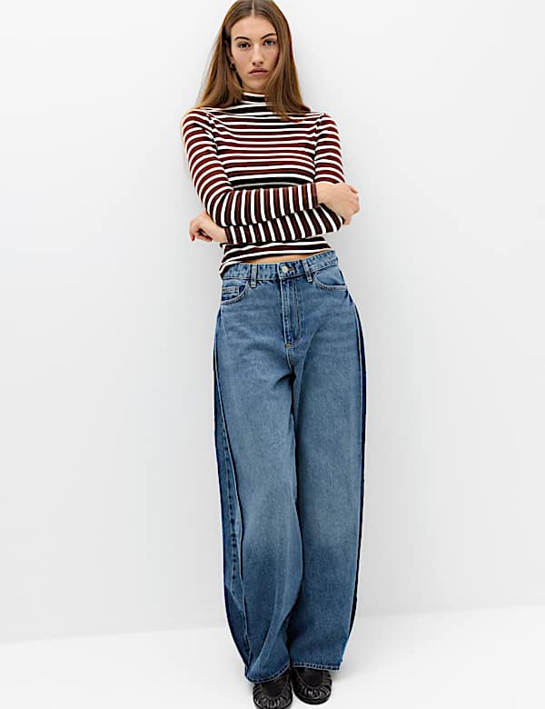 Cotton Rich Ribbed Funnel Neck Top - FI