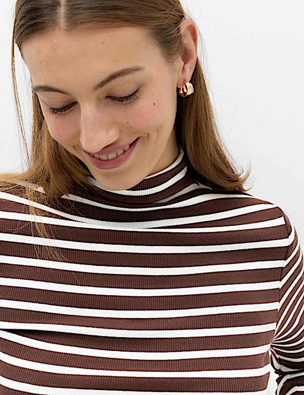 Cotton Rich Ribbed Funnel Neck Top - FI