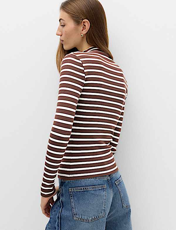Cotton Rich Ribbed Funnel Neck Top - FI