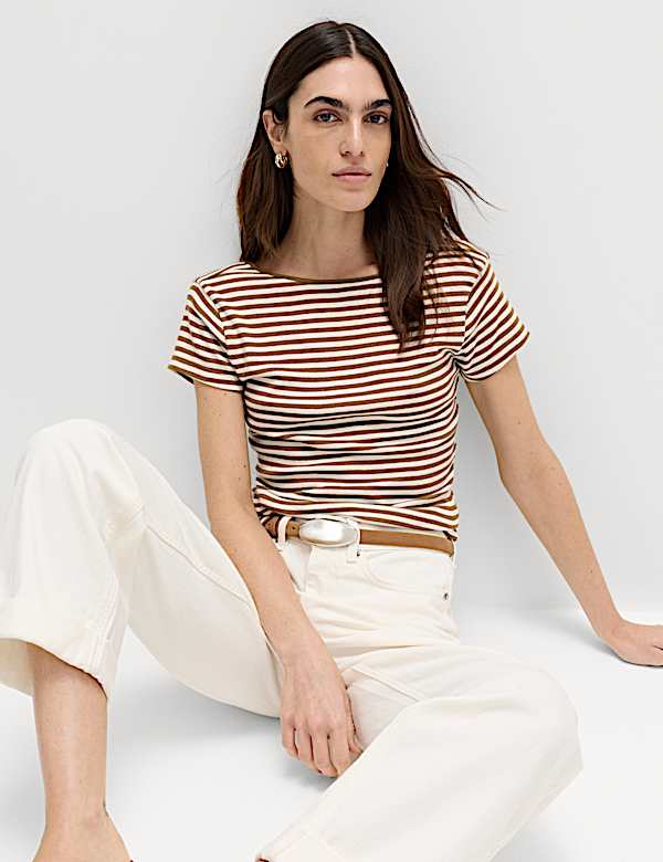 Pure Cotton Short Sleeve Scoop Back T-Shirt