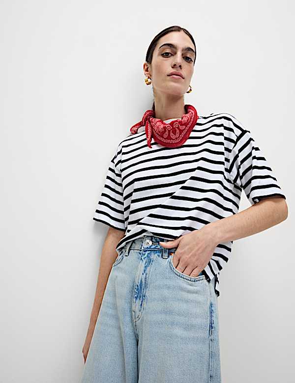 Kaus Oblong Motif Garis Katun Murni - ID