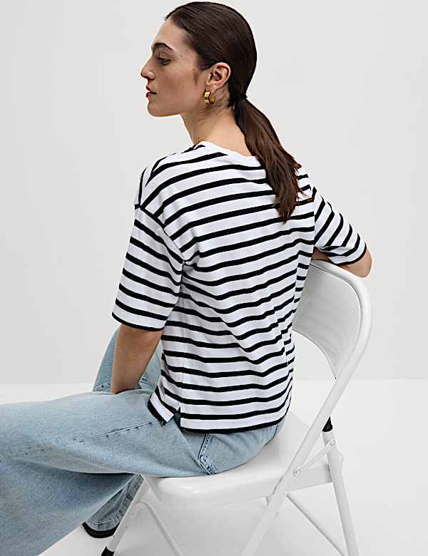 Kaus Oblong Motif Garis Katun Murni - ID