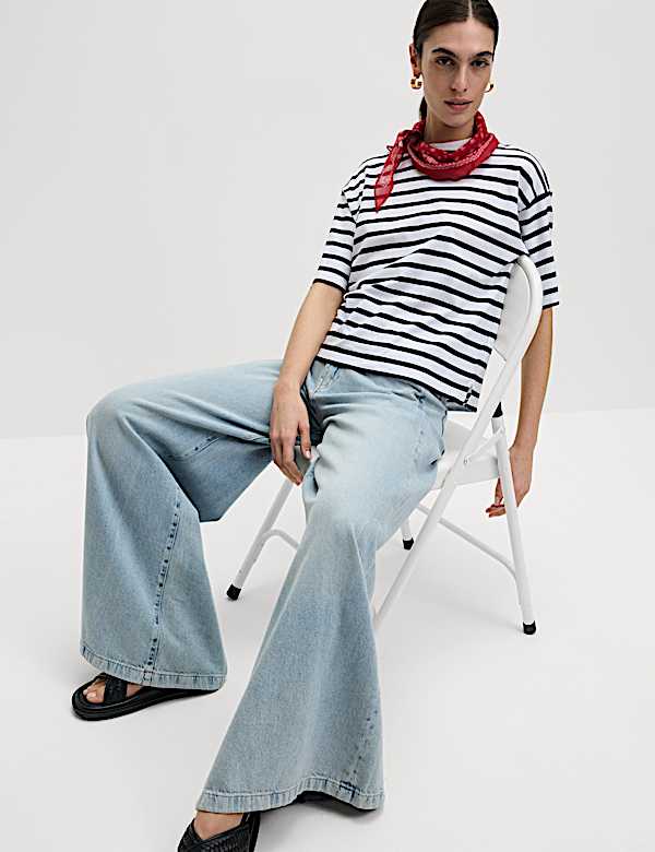 Kaus Oblong Motif Garis Katun Murni - ID