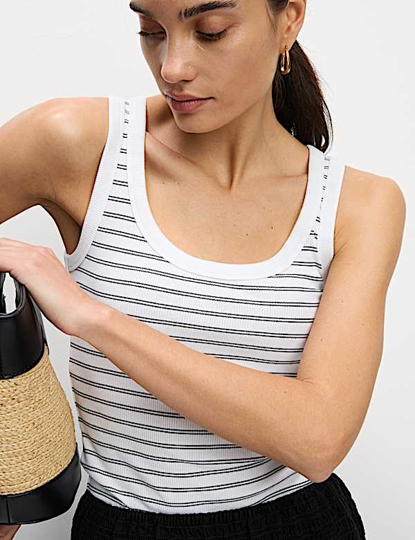 Cotton Rich Ribbed Striped Scoop Neck Vest - AU