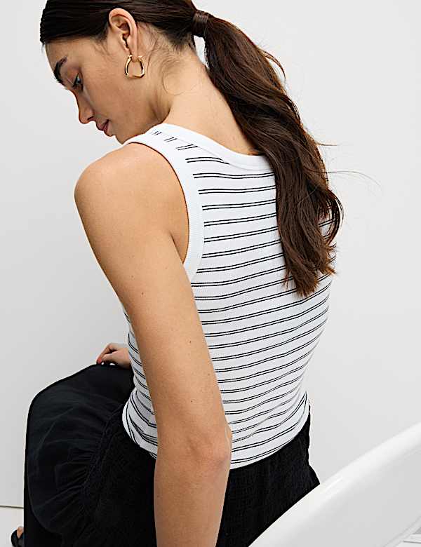 Cotton Rich Ribbed Striped Scoop Neck Vest - AU