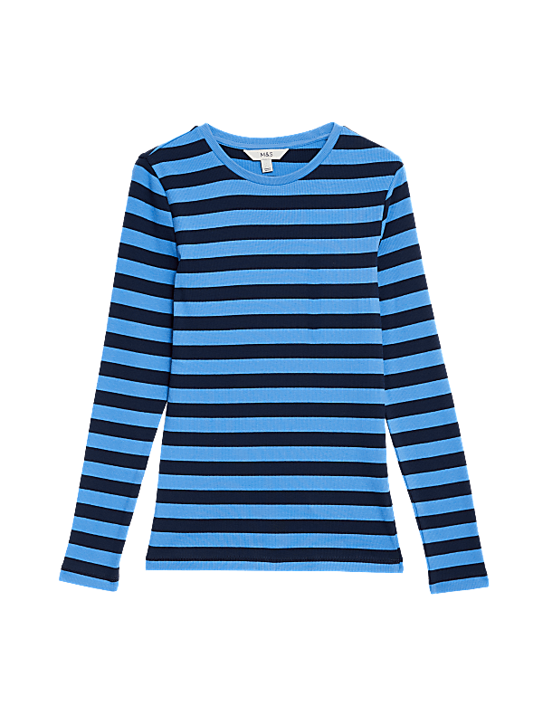 Cotton Rich Striped Ribbed Top