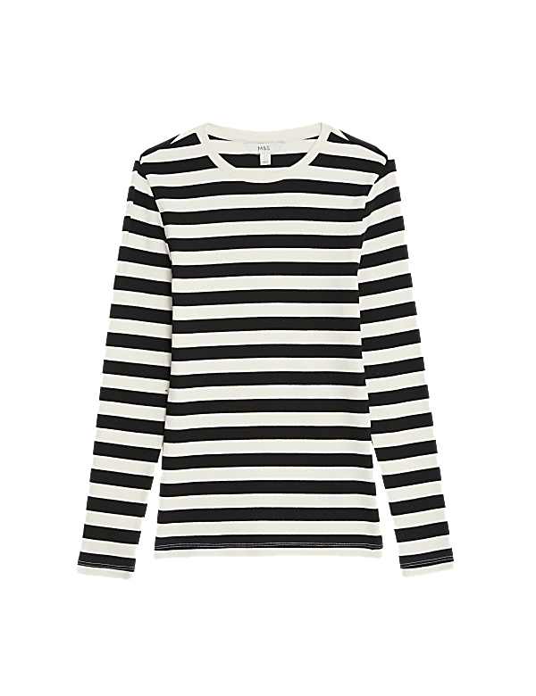 Cotton Rich Striped Ribbed Top