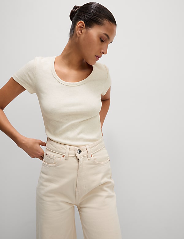Cotton Rich Scoop Neck T-Shirt - AT