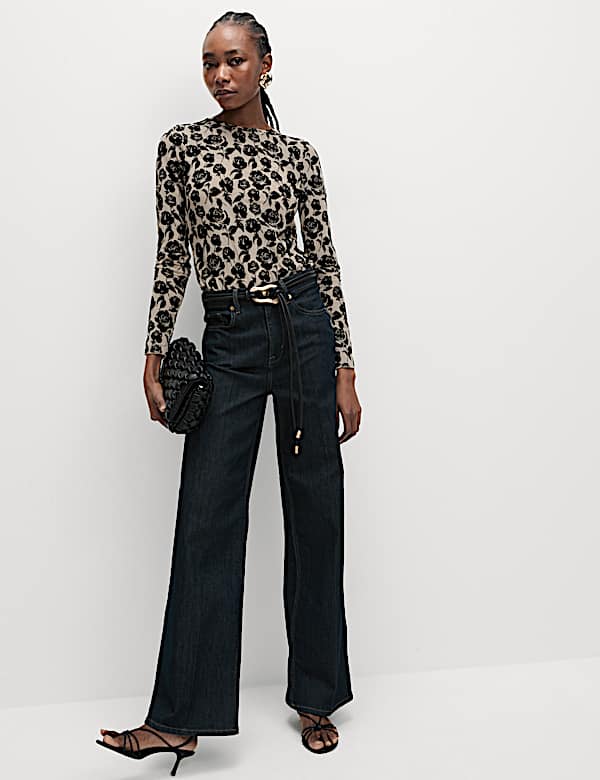 Printed Mesh Jersey Top