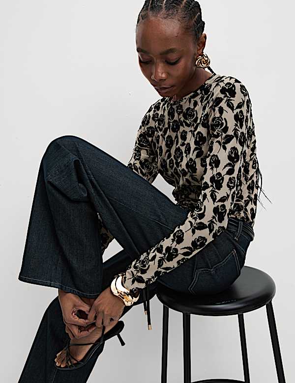 Printed Mesh Jersey Top