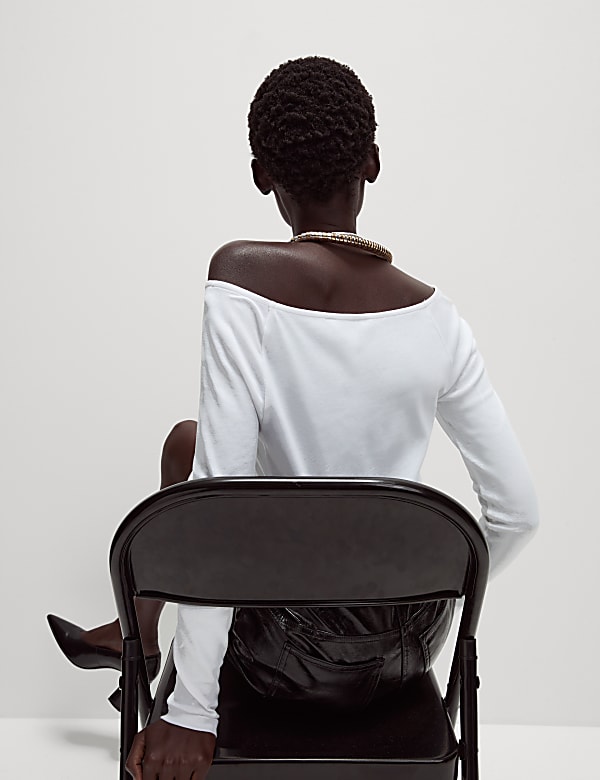 Pure Cotton Slim Fit Bardot Top - CZ