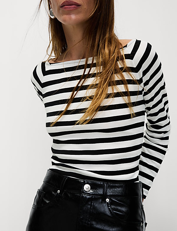 Black and white bardot top clearance