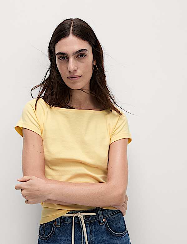 Pure Cotton Slim Fit Off The Shoulder Top