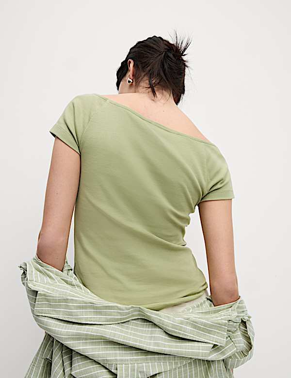 Pure Cotton Slim Fit Off The Shoulder Top
