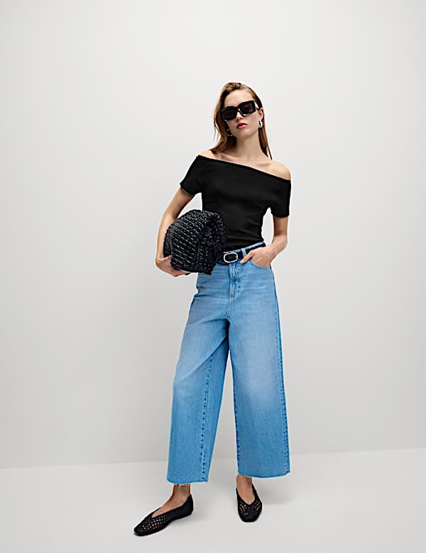Pure Cotton Slim Fit Off The Shoulder Top - GR