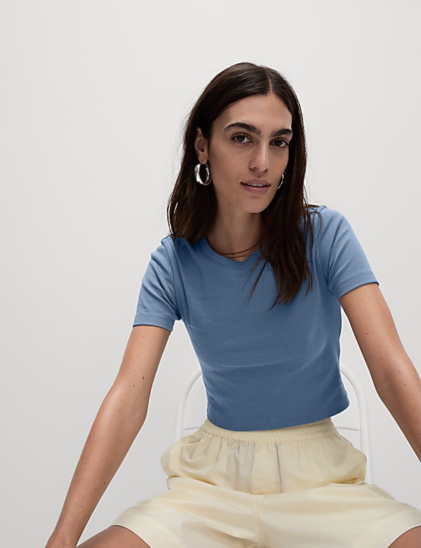 Pure Cotton Slim Fit Crop T-Shirt