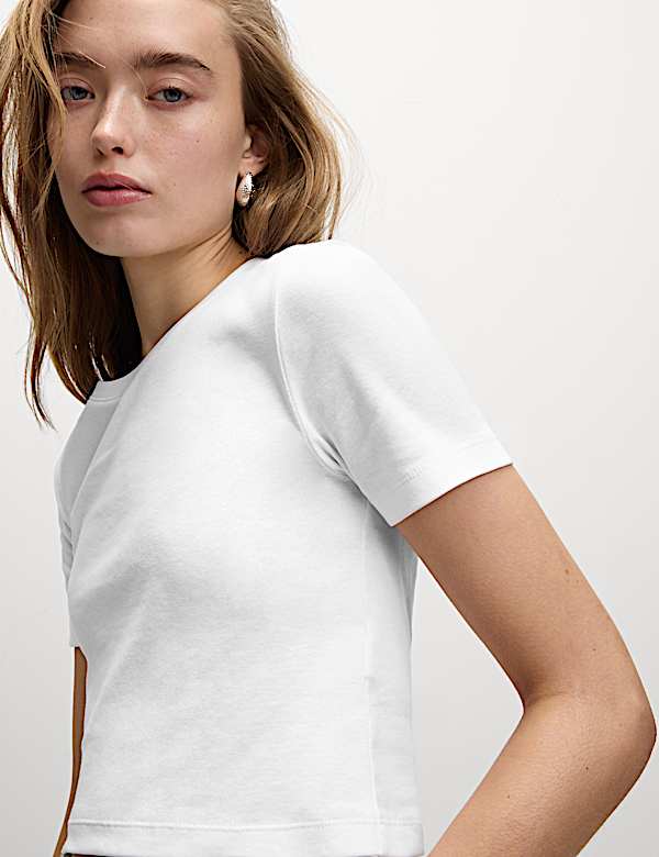Pure Cotton Slim Fit Crop T-Shirt
