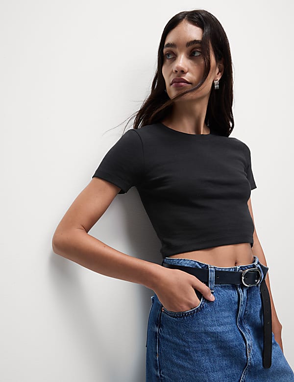 Pure Cotton Slim Fit Crop T-Shirt