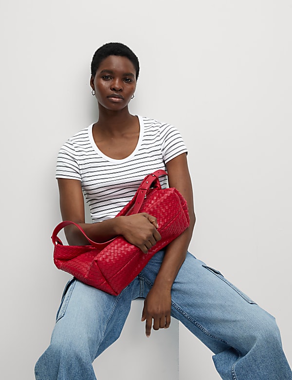 Cotton Rich Striped Scoop Neck T-Shirt - BN