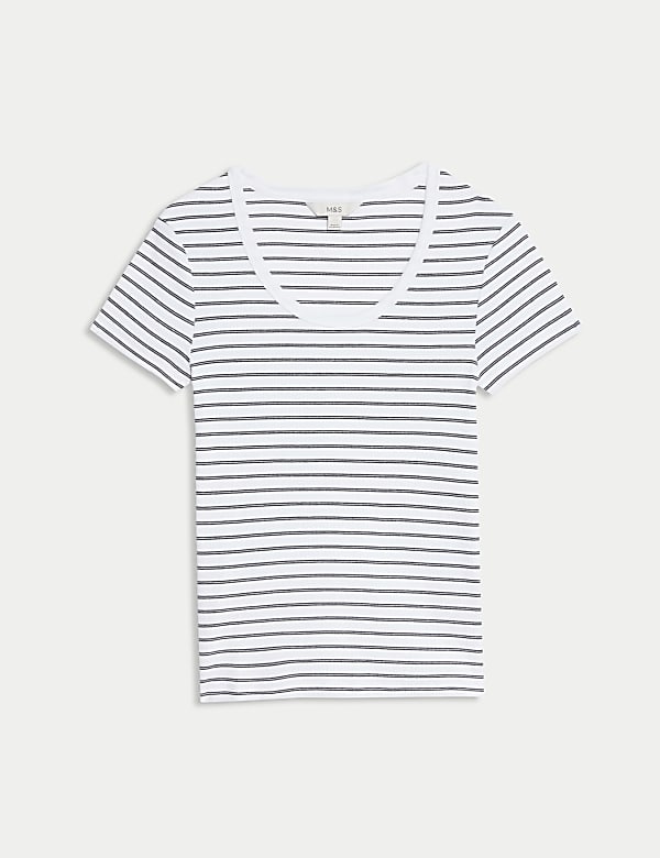 Cotton Rich Striped Scoop Neck T-Shirt - BN