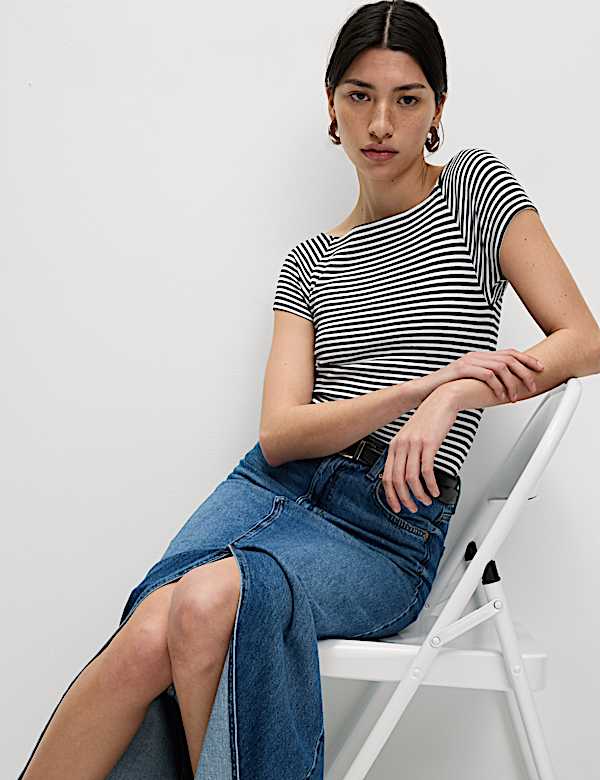 Pure Cotton Striped Off The Shoulder Top - AU