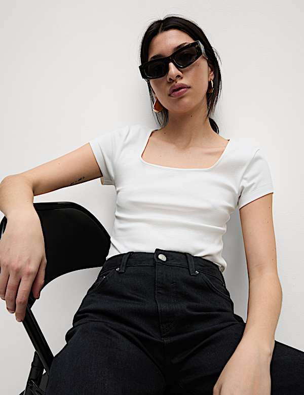 Pure Cotton Square Neck Slim Fit Top