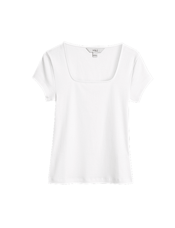 Pure Cotton Square Neck Slim Fit Top
