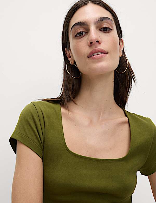 Pure Cotton Square Neck Slim Fit Top