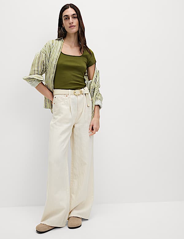 Pure Cotton Square Neck Slim Fit Top