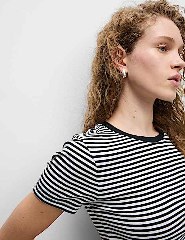 Pure Cotton Striped Crop T-Shirt - NL