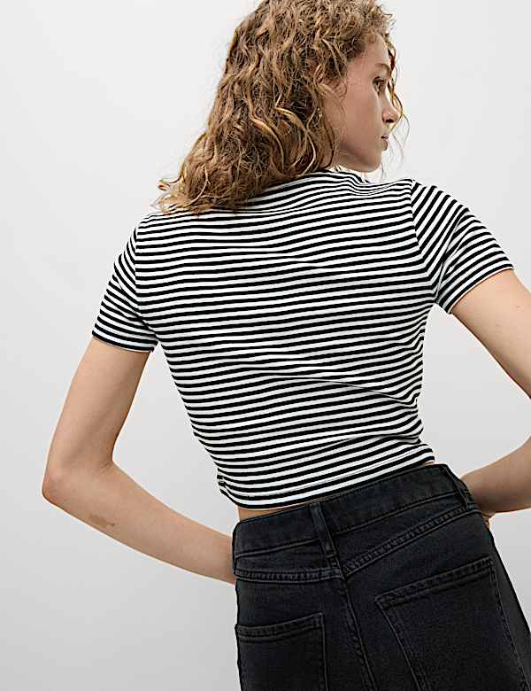 Pure Cotton Striped Crop T-Shirt - NL