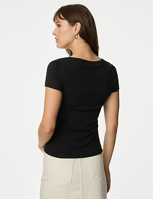 Cotton Rich Slim Ribbed Scoop Neck T-shirt - CA